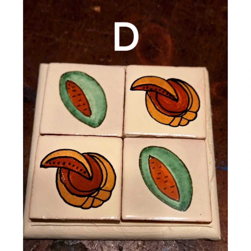 Vintage Hand Painted Ceramic Tile Coaster Fruit Vegetable Folk Art Your Choice
